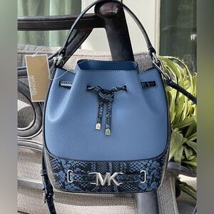 Michael Kors Reed Md Bucket Snake Crossbody Shoulder Bag